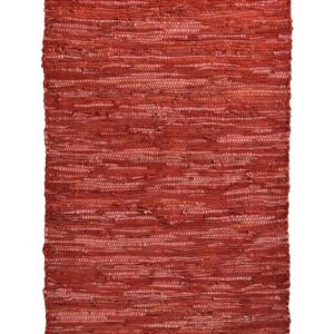 Leather Plain Rug Red