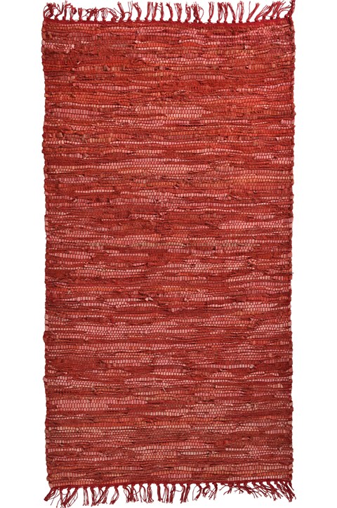 Leather Plain Rug Red